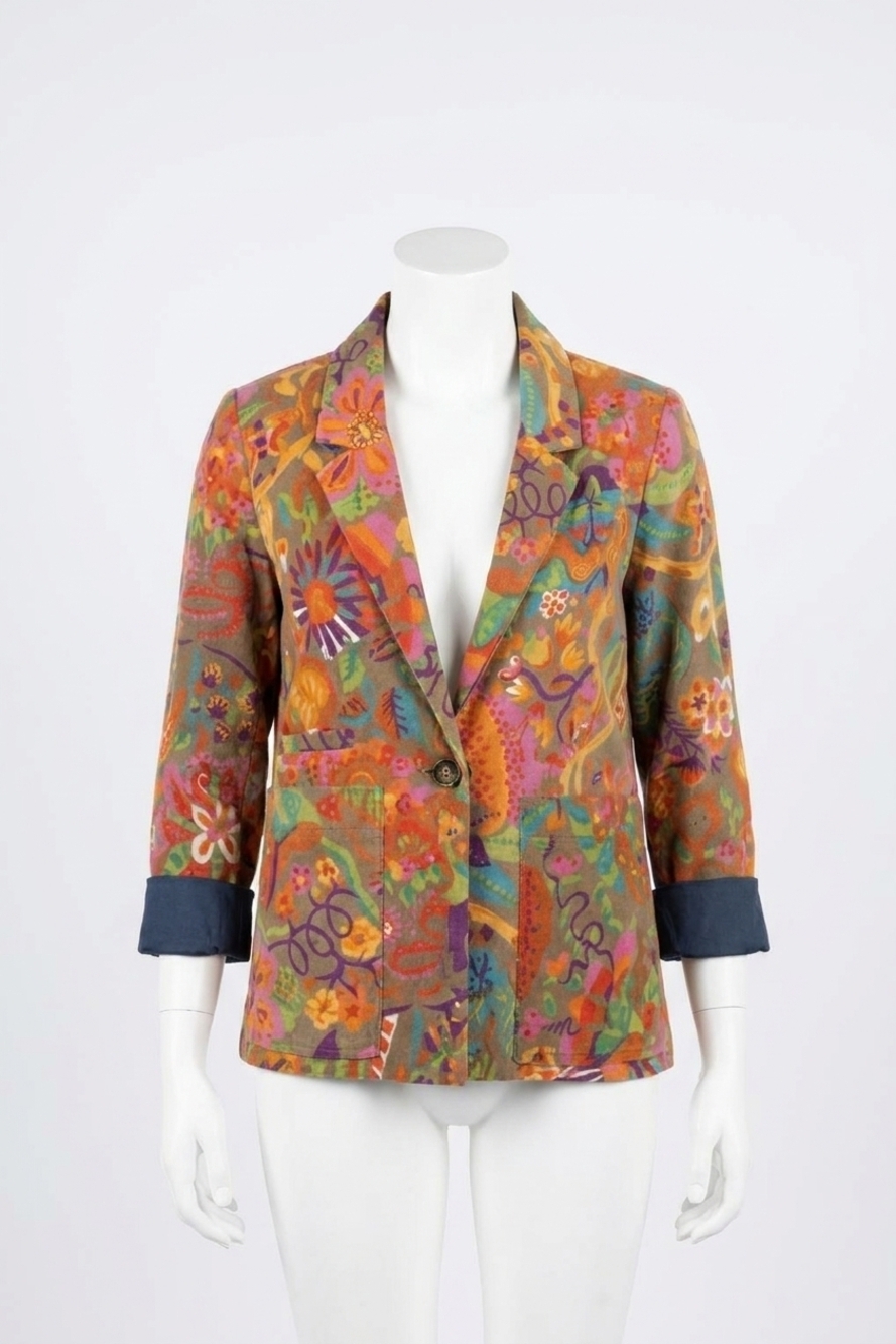 NEW IVY JANE corduroy print jacket in green multi